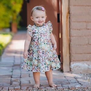 Cotton baby dress set in colorful watercolor print